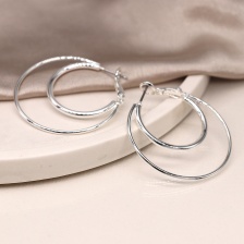 Silver Plated Double Circle Earrings by Peace of Mind